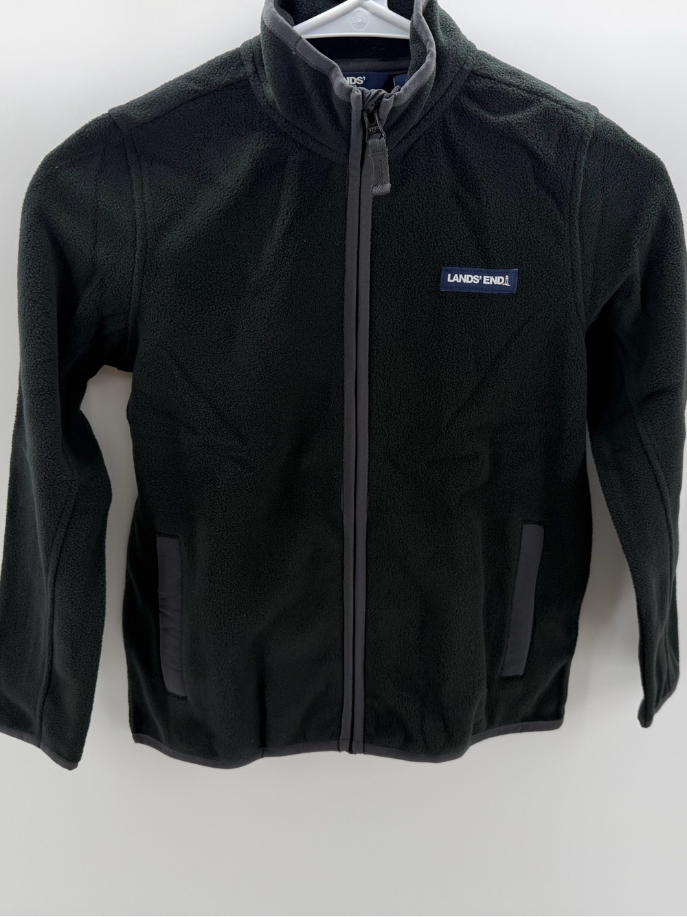 Lands' End Boys Black Full-Zip Fleece Jacket With Dark Gray Trim